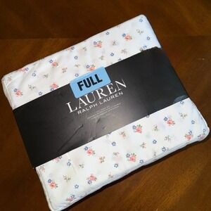NEW Ralph Lauren 4PC Full Sheet Set Full White Floral Rose Cotton Cottagecore